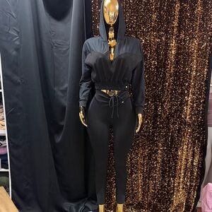 Elegant Black Hooded Jumpsuit